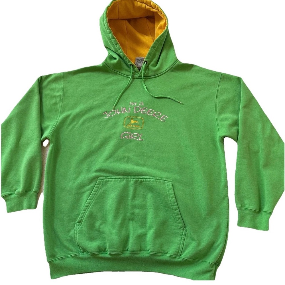VTG Y2K John Deere Girl Graphic Hoodie Green Yellow Size XXL-Made In HK Boxy